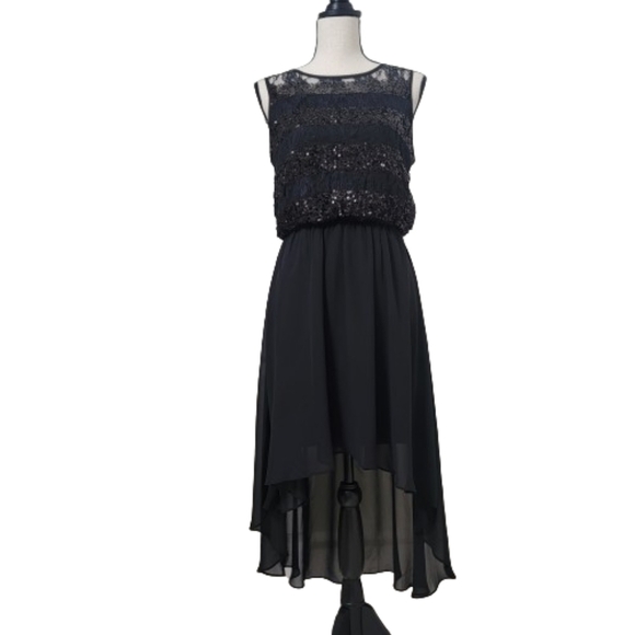 Bisou Bisou, Size 8 Sequin, Lace High Low Hem Cocktail Dress, Gently Used Cond. - Picture 1 of 16